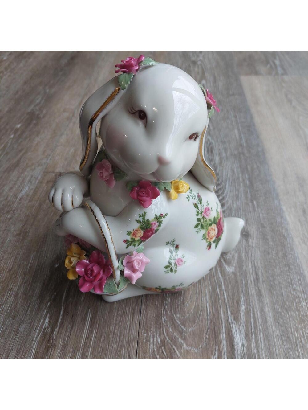 Royal Albert Old Country Roses Floppy Ear Bunny Figurine22 Carat Gold Trim Along